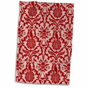 3d rose bats-ravens-brains and skulls goth horror damask pattern in red hand towel, 15" x 22"