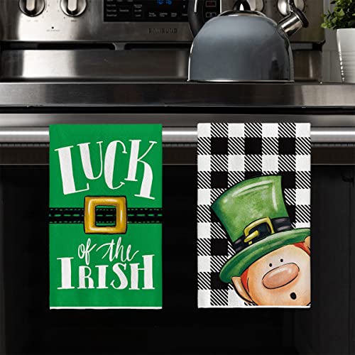 Artoid Mode Buffalo Plaid Luck of The Irish Shamrock St Patrick's Day Kitchen Towels Dish Towels, 18x26 Inch Seasonal Decoration Hand Towels Set of 2