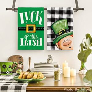 Artoid Mode Buffalo Plaid Luck of The Irish Shamrock St Patrick's Day Kitchen Towels Dish Towels, 18x26 Inch Seasonal Decoration Hand Towels Set of 2