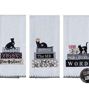 18TH STREET GIFTS Cat Kitchen Towels, Set of 3 Embroidered Dish Towels and Dishwasher Magnet - Cat Kitchen Accessories