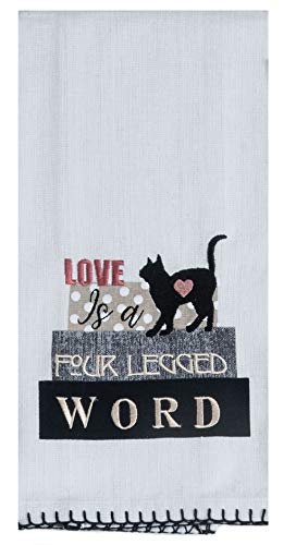 18TH STREET GIFTS Cat Kitchen Towels, Set of 3 Embroidered Dish Towels and Dishwasher Magnet - Cat Kitchen Accessories