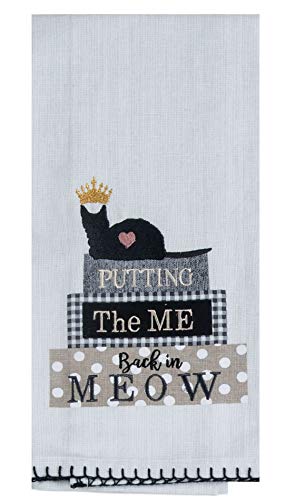 18TH STREET GIFTS Cat Kitchen Towels, Set of 3 Embroidered Dish Towels and Dishwasher Magnet - Cat Kitchen Accessories