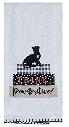 18TH STREET GIFTS Cat Kitchen Towels, Set of 3 Embroidered Dish Towels and Dishwasher Magnet - Cat Kitchen Accessories