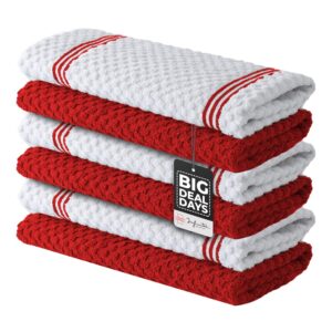 Infinitee Xclusives Bundle of Red Kitchen Towels Pack of 6 with Hand Towels Pack of 6 16x28 Inches