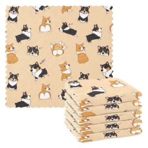 jiponi 6 pack kitchen dishcloth, corgi dog animal absorbent dish towels reusable soft cleaning cloths 11 x 11 inch