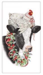 mary lake thompson bt267 holiday chicken on cow bagged flour sack towel 30 inches square