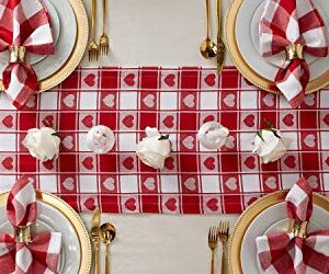 DII Valentine's Day Table Top Collection, Table Runner, 14x72, Checkered Heart