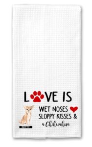 the creating studio personalized love is wet noses sloppy kisses and a chihuahua waffle kitchen towel - valentine's gift, housewarming gift, dog lover gift