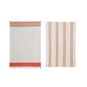 creative co-op cotton pattern, 2 styles tea towels, 18" l x 18" w x 0" h, multicolor