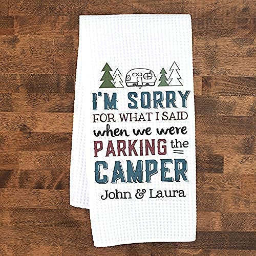 CANARY ROAD Funny Camper Waffle Weave Dish Towel | Personalized Kitchen Towel | Travel Trailer Gift | Camper Accessories | Personalized Dish Towel | Camper Decor