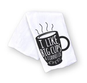 handmade funny kitchen towel - 100% cotton funny hand towel for coffee lovers, i like big cups - 28x28 inch perfect for chef housewarming christmas mother’s day birthday gift (i like big cups)