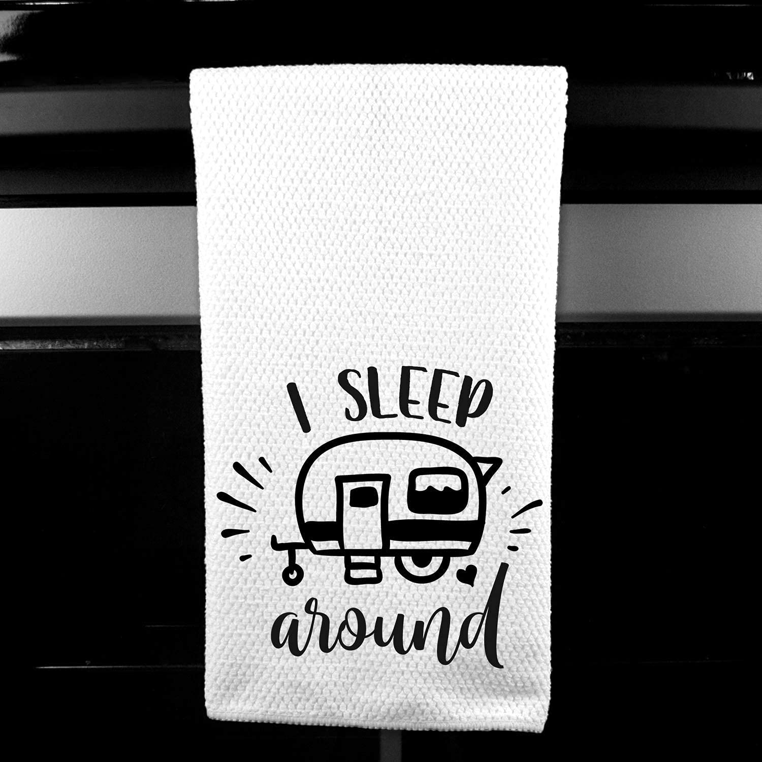 I Sleep Around Funny Camper Microfiber Kitchen Bar Tea Towel