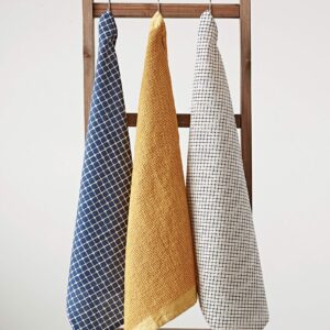 Creative Co-Op DA8183-1 White, Yellow & Blue Cotton Tea Towels (Set of 3 Designs), 1 EA