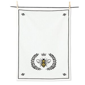 abbott collection 56-kt-ab-02 bee in crest tea towel, 1 ea, white/black