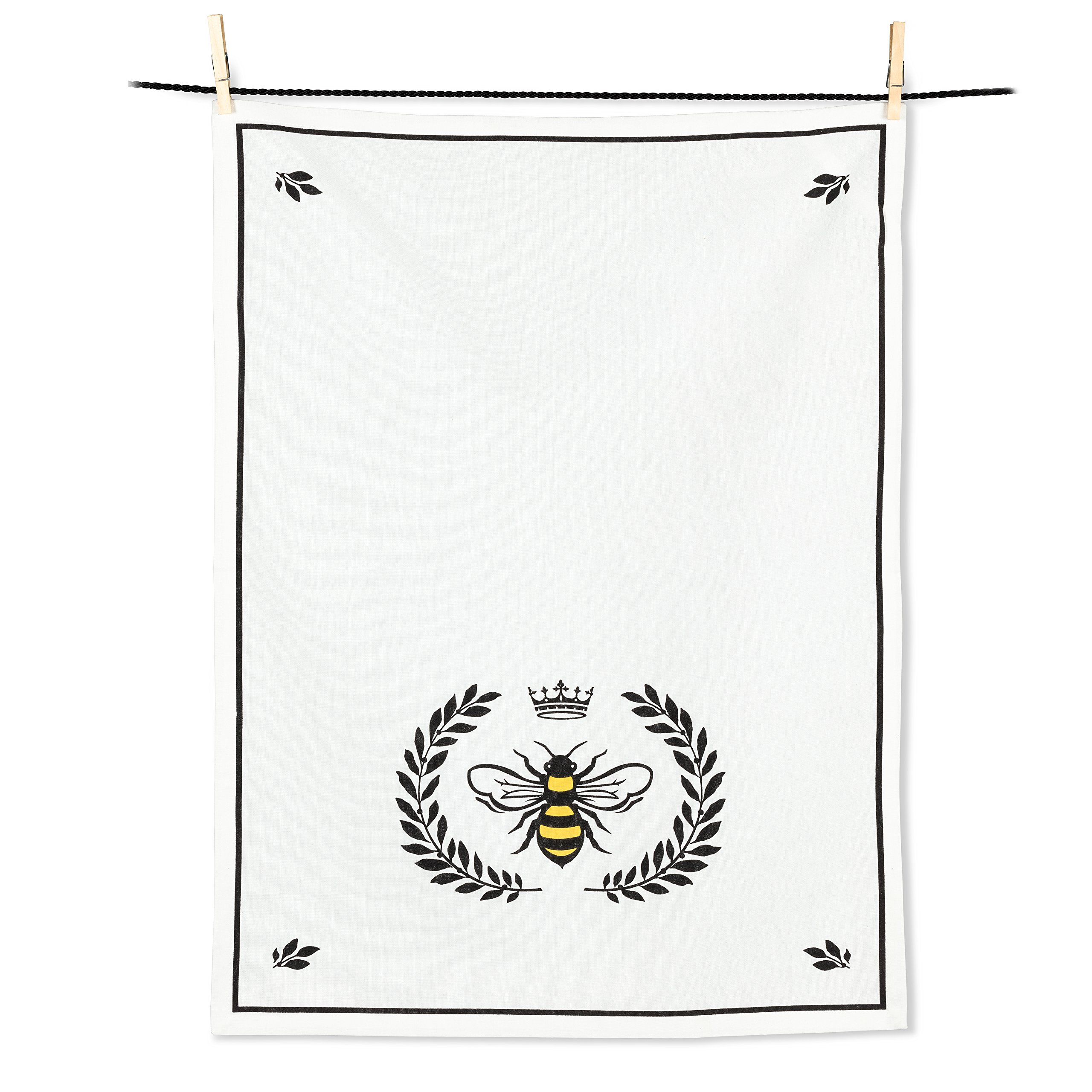 Abbott Collection 56-KT-AB-02 Bee in Crest Tea Towel, 1 EA, White/Black