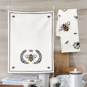 Abbott Collection 56-KT-AB-02 Bee in Crest Tea Towel, 1 EA, White/Black