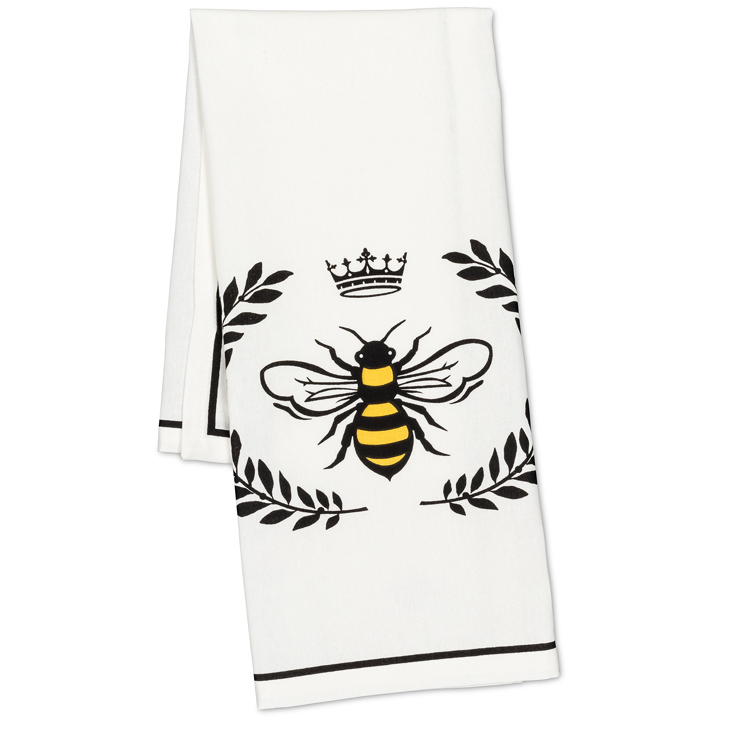 Abbott Collection 56-KT-AB-02 Bee in Crest Tea Towel, 1 EA, White/Black