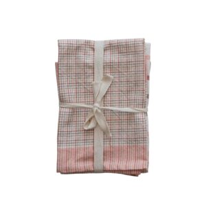 creative co-op cotton grid pattern, set of 3, multicolor tea towel, multi