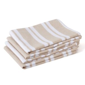 encasa homes anti-odour kitchen dish towels, 18 x 28 inch (4 pc set) highly absorbent, tea towels for cleaning & quick drying, eco-friendly cotton franca beige stripes