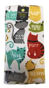 kitchen towel - cats, eat, purr, play, sleep, hiss, meow - 100% cotton, 16 x 26 in, kitchen decor, gift, dining and entertaining