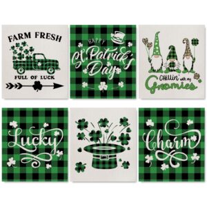 anydesign st. patrick's day swedish kitchen dishcloth green black buffalo plaids gnome truck shamrock absorbent cotton kitchen towel for party home housewarming cleaning counter wipes, 7 x 8 in, 6pcs