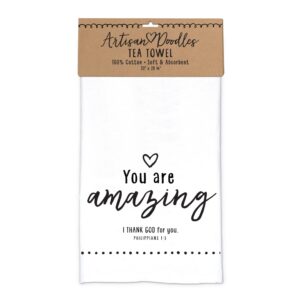 Lighthouse Christian Products You are Amazing Artisan Doodles White 100% Cotton 28.75 x 20 Tea Towel