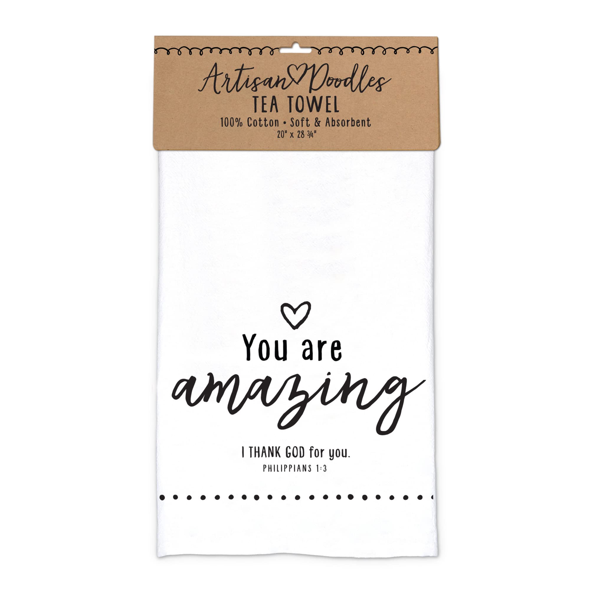 Lighthouse Christian Products You are Amazing Artisan Doodles White 100% Cotton 28.75 x 20 Tea Towel