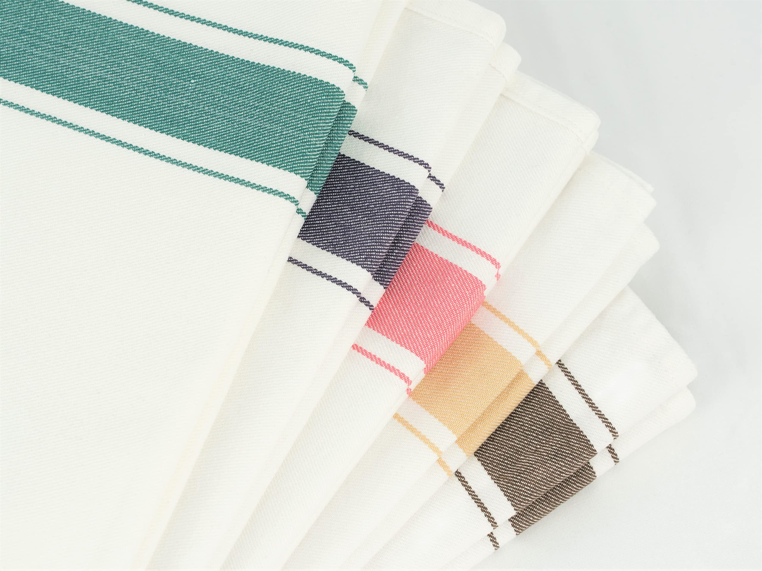 Oli's Cotton Kitchen Towels 5 Pack - 100% Kitchen Dish Towels for Drying Dishes 19,5”x 25,5” - Reusable Cleaning Cloths - Absorbent White Tea Towels with Stripes - Machine Washable Hand Towel