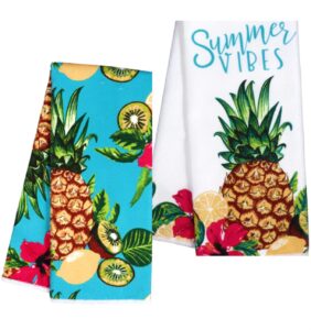 greenbrier home collection tropical pineapple vibes party polyester kitchen towels, 15x25 in, set of 2, (219279-flg-2)