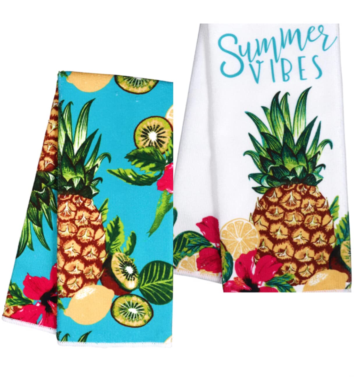 Greenbrier Home Collection Tropical Pineapple Vibes Party Polyester Kitchen Towels, 15x25 in, Set of 2, (219279-Flg-2)