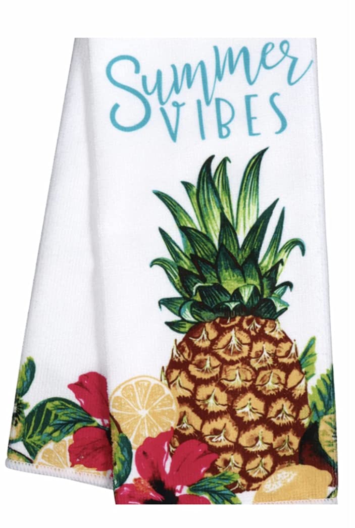 Greenbrier Home Collection Tropical Pineapple Vibes Party Polyester Kitchen Towels, 15x25 in, Set of 2, (219279-Flg-2)