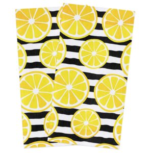 zadaling kitchen towels,yellow summer lemon black white stripe 16x28 inches soft kitchen dish cloth,cotton tea towels/bar towels/hand towels,(2 pack)