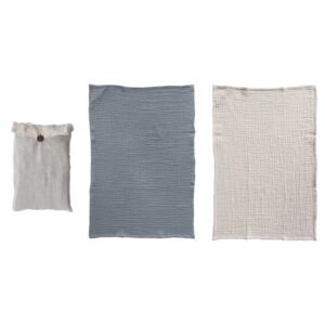 creative co-op cotton double cloth, set of 2 in bag, charcoal and taupe tea towels, 28" l x 18" w x 0" h, black & cream