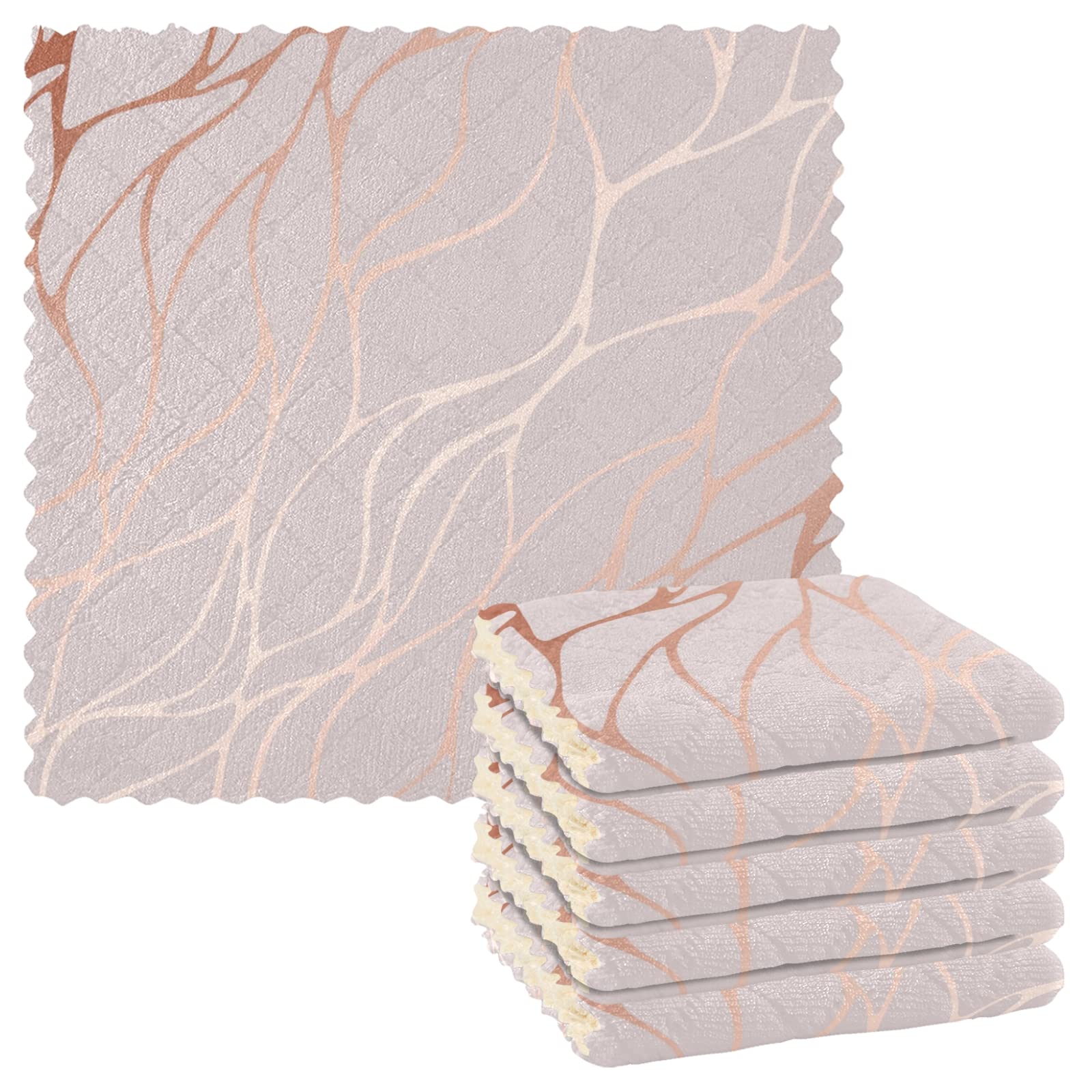 ALAZA Dish Towels Kitchen Cleaning Cloths Rose Gold Marble Pattern Dish Cloths Super Absorbent Kitchen Towels Lint Free Bar Tea Soft Towel Kitchen Accessories Set of 6,11"x11"