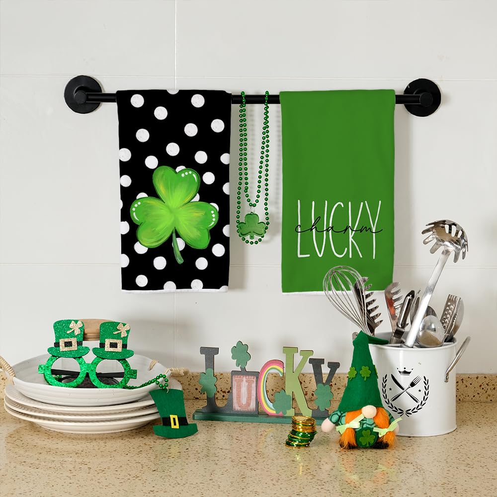 ARKENY St Patricks Day White Polka Dot Kitchen Towels Dish Towels St. Patrick's Day Decorations for Home Décor Ultra Absorbent Bar Drying Cloth 18x26 Inch Hand Towel for Cooking Set of 2