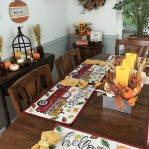 Fall Farmhouse Red Truck and Pumpkins Placemats, Hello Fall Set of Six (6) Colorful Tapestry Weave Fabric, for Holiday's, Thanksgiving, Autumn and Fall