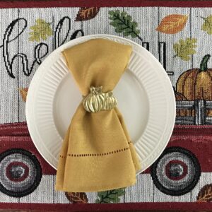 Fall Farmhouse Red Truck and Pumpkins Placemats, Hello Fall Set of Six (6) Colorful Tapestry Weave Fabric, for Holiday's, Thanksgiving, Autumn and Fall