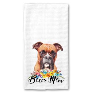 boxer mom floral waffle weave microfiber kitchen hand towel gift for dog lover