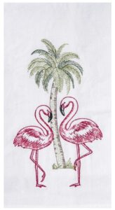 c&f 86171489 embroidered flamingo palm flour sack dishtowel