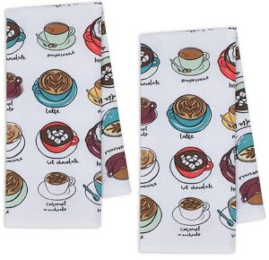 dii coffee cups kitchen towels set of 2 woven cotton tea towels with varieties of coffee prints latte cappuccino macchiato americano mocha hot chocolate café au lait large 18 x 28