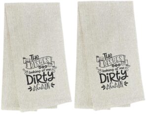 petal cliff set of 2, the dishes are looking at me dirty again. funny flour sack kitchen towels for wedding, baby shower, home decor, housewarming size: 15 x 25 inch.