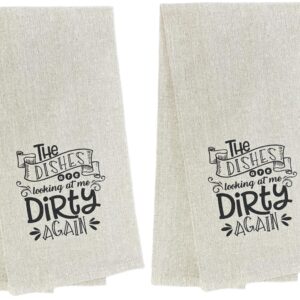 Petal Cliff Set of 2, The Dishes are Looking at me Dirty Again. Funny Flour Sack Kitchen Towels for Wedding, Baby Shower, Home Decor, Housewarming Size: 15 X 25 Inch.