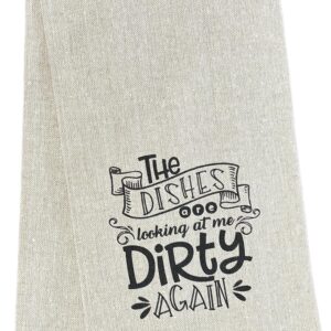 Petal Cliff Set of 2, The Dishes are Looking at me Dirty Again. Funny Flour Sack Kitchen Towels for Wedding, Baby Shower, Home Decor, Housewarming Size: 15 X 25 Inch.