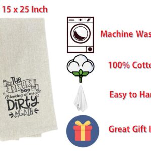 Petal Cliff Set of 2, The Dishes are Looking at me Dirty Again. Funny Flour Sack Kitchen Towels for Wedding, Baby Shower, Home Decor, Housewarming Size: 15 X 25 Inch.