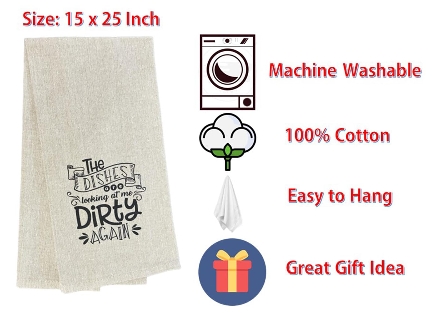 Petal Cliff Set of 2, The Dishes are Looking at me Dirty Again. Funny Flour Sack Kitchen Towels for Wedding, Baby Shower, Home Decor, Housewarming Size: 15 X 25 Inch.