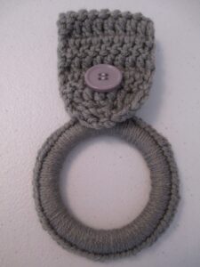 crocheted hanging dish towel holder - grey