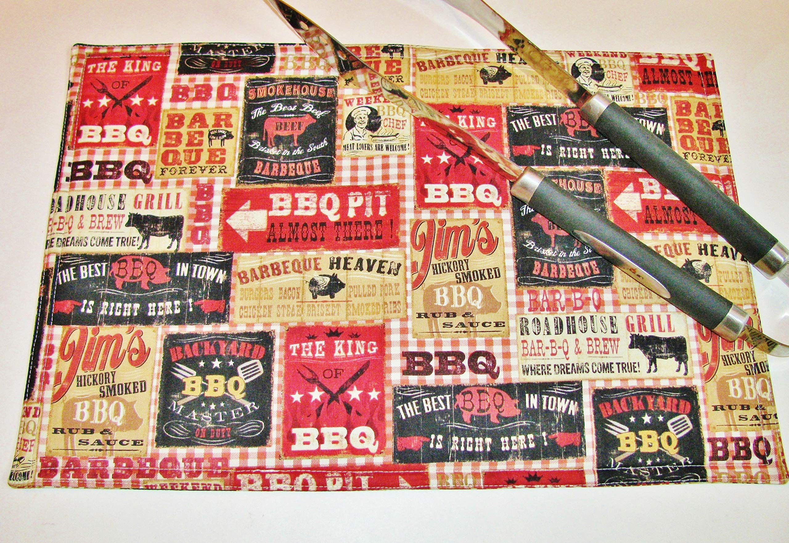 BBQ Print Kitchen Towels (Set of 2) Lightweight Dish Towels 100% Cotton Wash/Dry 28" x 18" Grilling Cookout Patio Design