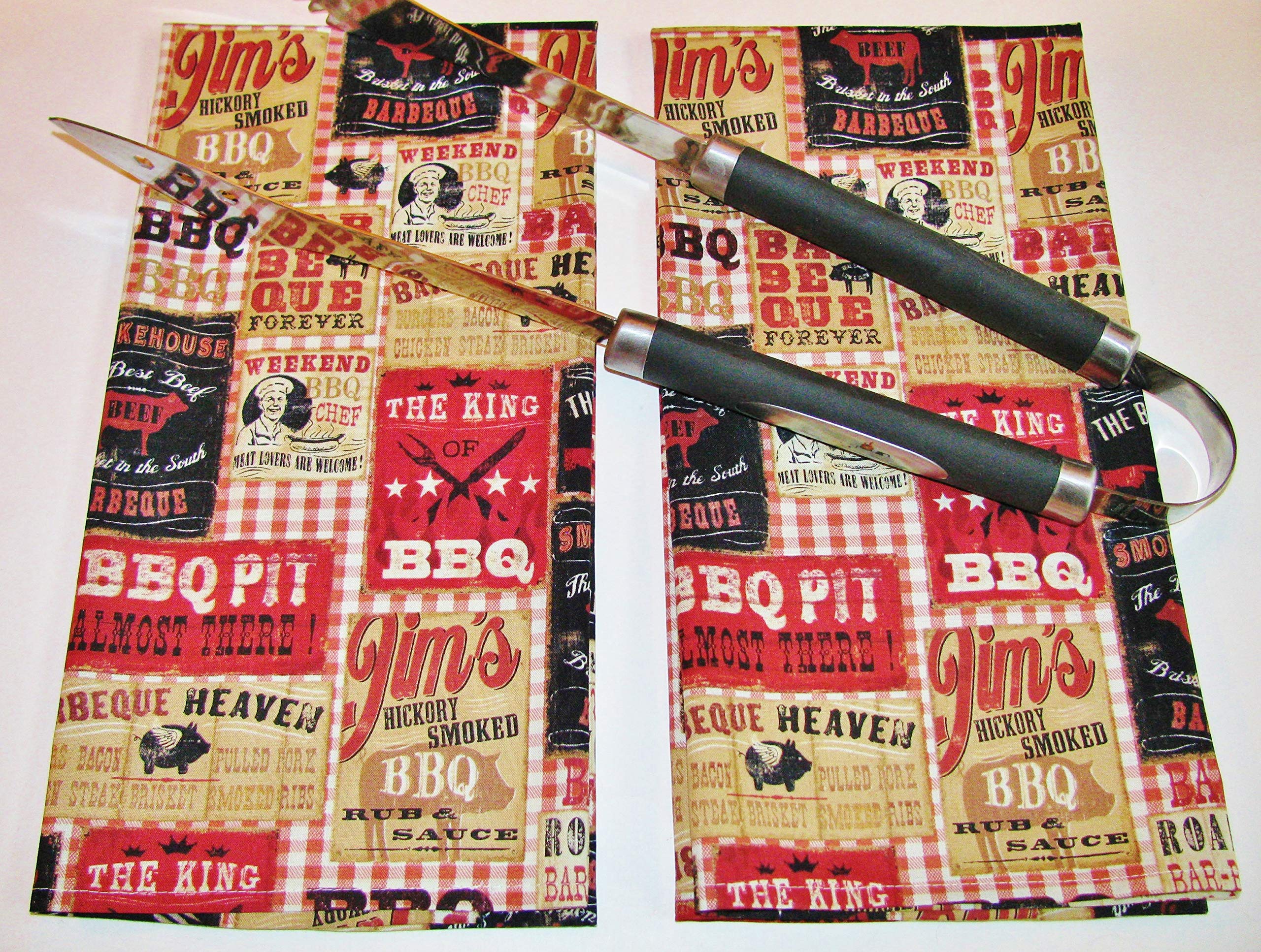 BBQ Print Kitchen Towels (Set of 2) Lightweight Dish Towels 100% Cotton Wash/Dry 28" x 18" Grilling Cookout Patio Design