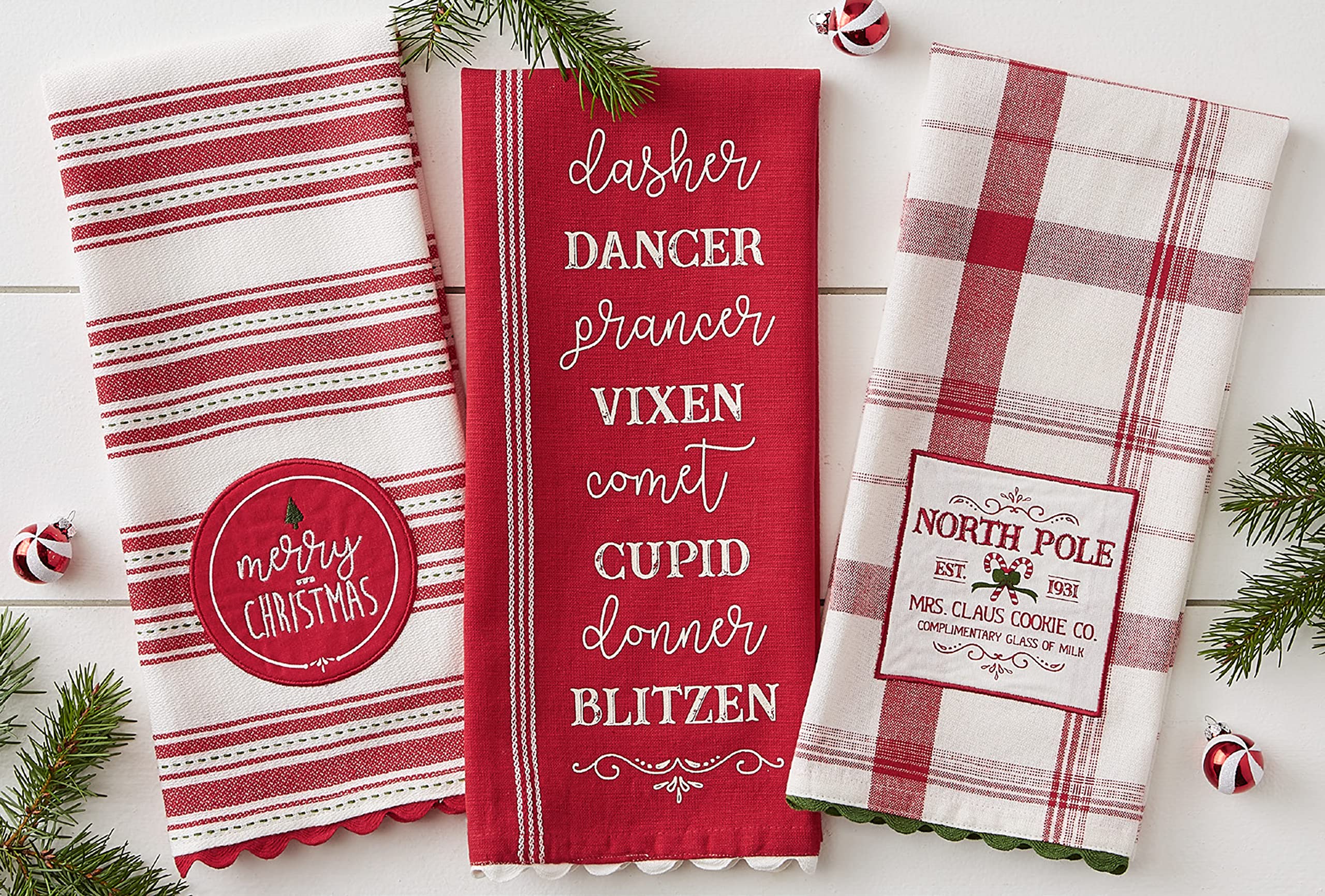 DII Vintage Christmas Tea Towels Decorative Holiday Kitchen Dish Towel Set, 18x28, North Pole Plaid, 2 Piece