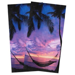 duophi kitchen towels set beach scene sunset dish towel tropical palm tree hand towel 2 pack absorbent soft cotton dishcloths bar towels & tea towels